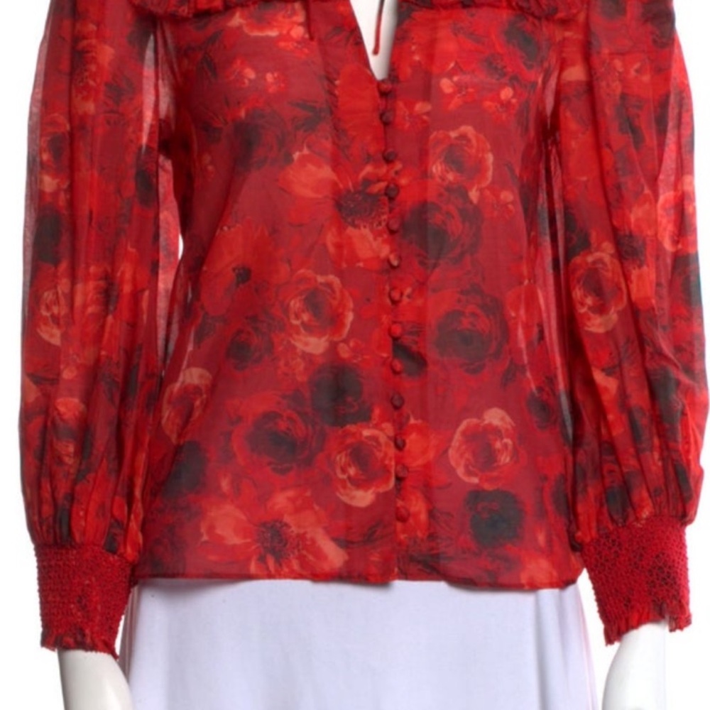 Alice + Olivia Floral Red Silk Blend Women's Top